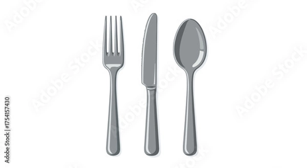 Obraz Elegant Flatware Trio: A Modern Cutlery Arrangement of Fork, Knife, and Spoon for Culinary Designs or Restaurant Menu Illustrations