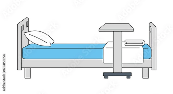 Obraz Hospital Bed with Adjustable Table: A Symbol of Recovery and Care Depicted in a Simple Illustration format