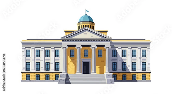Obraz Architectural illustration of a governmental building with a dome on top, standing stately and majestic, against a white backdrop