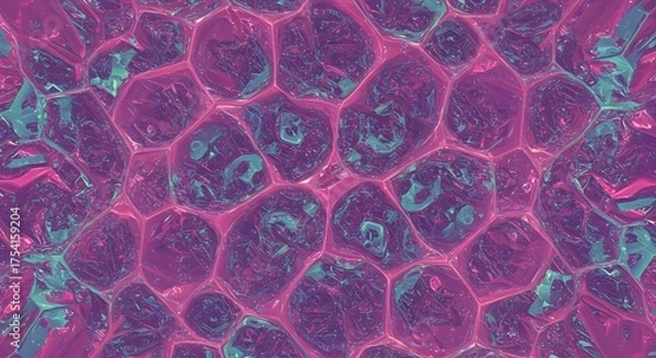 Fototapeta Abstract cell-like structure with a vibrant combination of magenta and teal hues