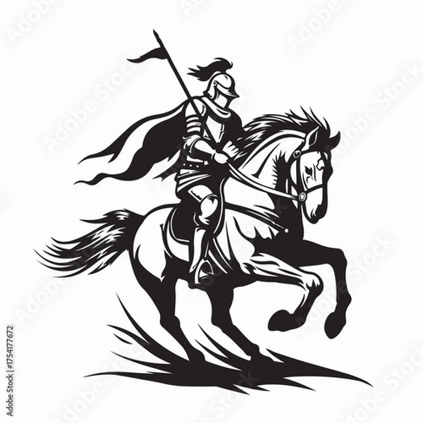 Fototapeta Royal Knight Riding Horse Vector Illustration isolated on white background