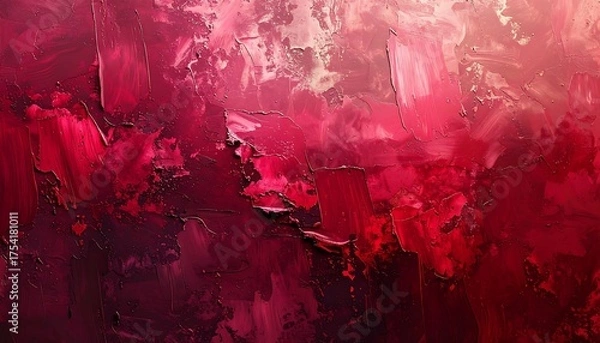 Fototapeta Abstract close-up of a textured artwork featuring vibrant shades of red and pink hues with brush strokes