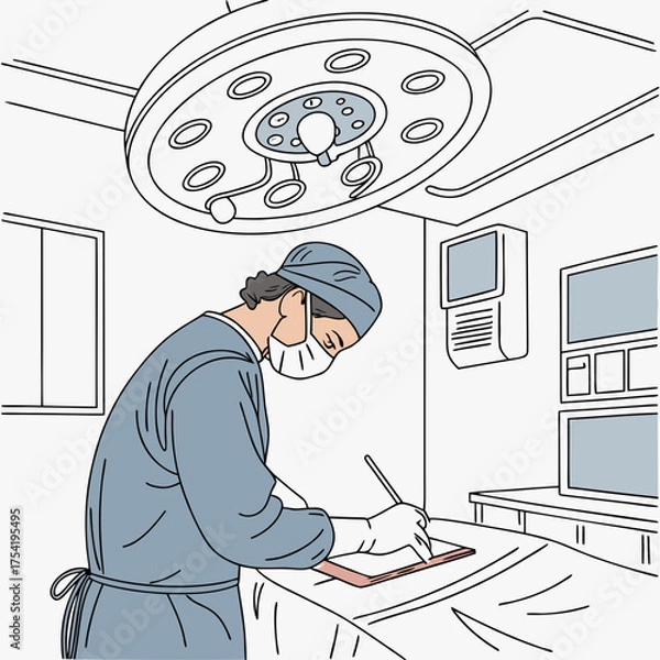 Fototapeta Surgeon writing on clipboard in operating room