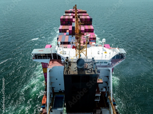 Fototapeta container ship import export global business and industry commercial trade logistic and transportation of international by container cargo logistic ship in sea, container cargo freight shipping,