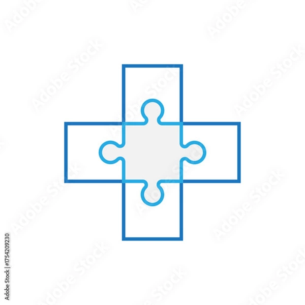 Fototapeta Blue cross puzzle pieces joined together template vector