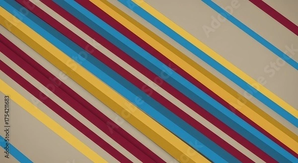 Fototapeta Angled colorful parallel stripes on a beige background, creating an abstract, dynamic design