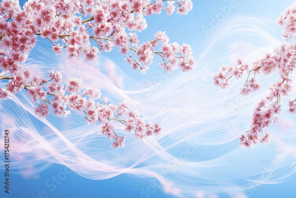 Obraz 光り輝く線で表現された桜と風