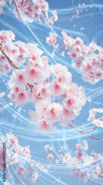Obraz 光り輝く線で表現された桜と風
