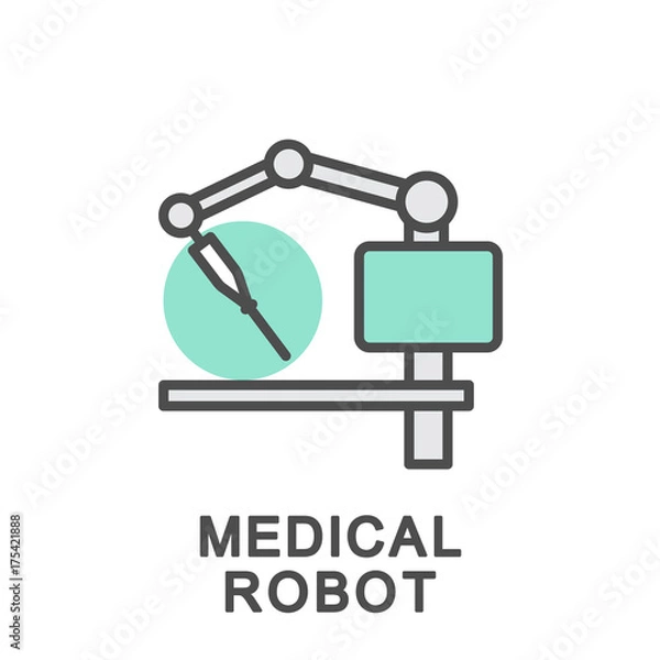 Fototapeta Icon medical robot. Robot for surgical operations. The thin contour lines with color fills.
