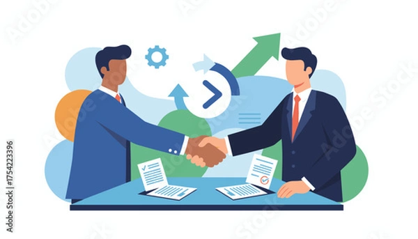 Obraz Business handshake for a partnership deal. Concept of cooperation and successful agreement. Businessmen signing a contract for future growth and success. Teamwork, collaboration.