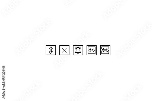 Fototapeta Elevator Control Panel Icons Set, Line Vector Collection of Vertical and Horizontal Arrow Buttons, Notification Bell, Cancel Symbol for Elevator UI Design