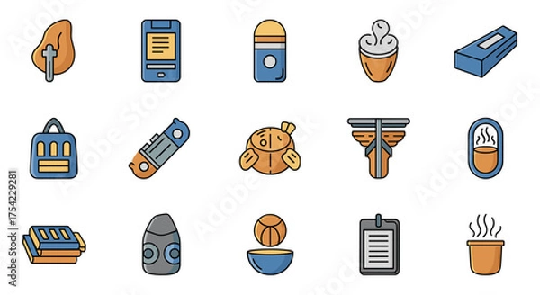 Fototapeta Vector icons set of lock mechanism key, access control devices, security padlocks, door locks, keycard, smart lock technology, digital and mechanical locking systems, protection and safety concept