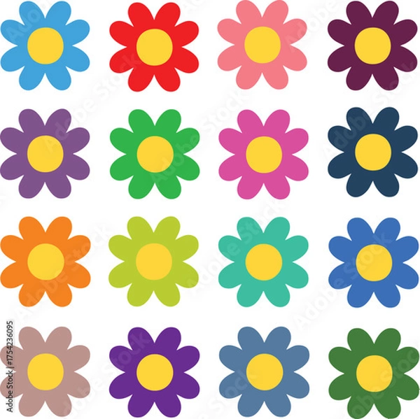 Obraz seamless 8 petaled floral pattern with shadow, solid color 