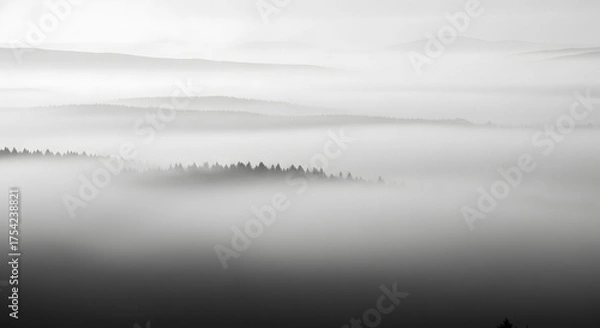 Obraz Misty Forest Landscape in Grayscale.