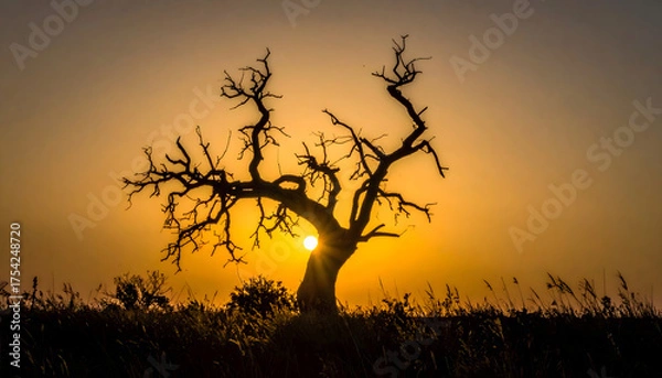 Obraz 夕焼けと枯れ木