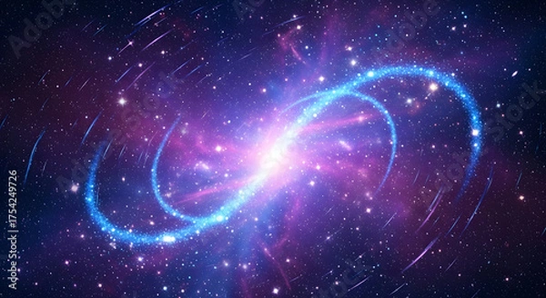 Obraz Vibrant Cosmic Galaxy with Swirling Star Trails.