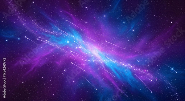 Obraz Vibrant Cosmic Galaxy with Streaking Stars and Nebula.