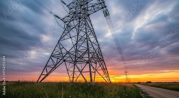 Obraz Power Transmission Tower at Sunset.