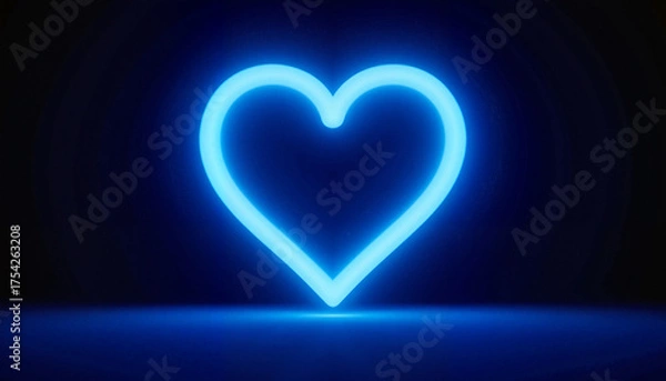 Fototapeta Glowing blue neon heart shape illuminated against a dark background for decorative purposes
