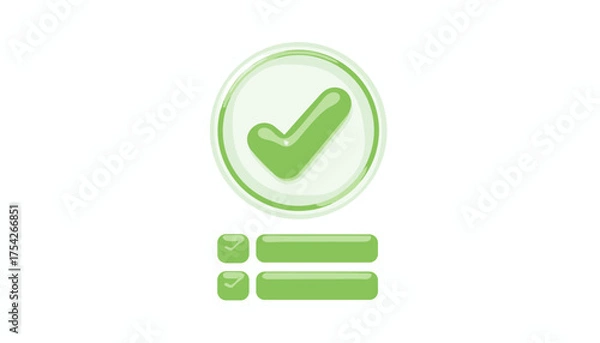 Fototapeta Vivid 3D green check mark symbol icon with a transparent background, representing completion, success, and agreement, accompanied by checklist elements for task management and verification, ideal for