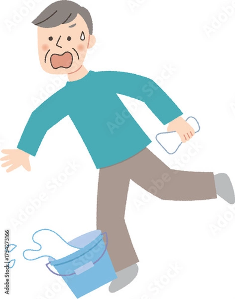 Obraz バケツにつまづくシニア男性