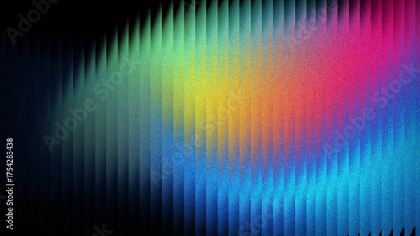Fototapeta Abstract colorful gradient refracted glass texture with grain effect. Futuristic ribbed texture for tech background, header, cover, poster, backdrop.	