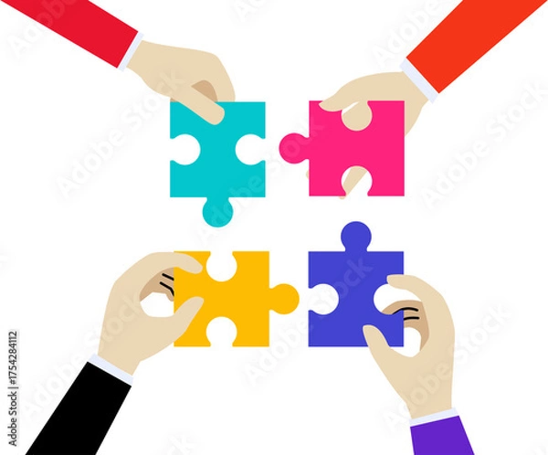 Obraz concept of creative teamwork. Teamwork concept. Businessman's hands holding puzzle pieces