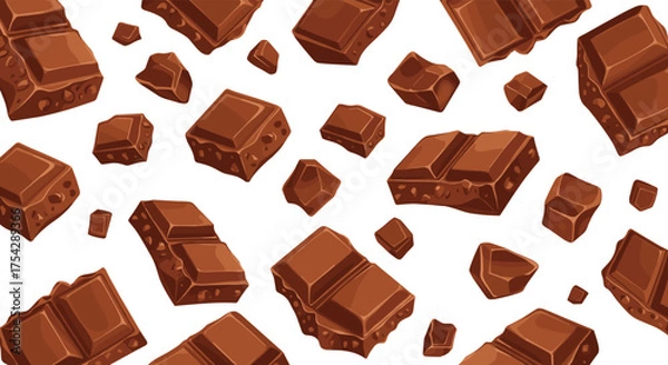 Obraz Delicious chocolate pieces scattered across a white background in a delightful pattern.