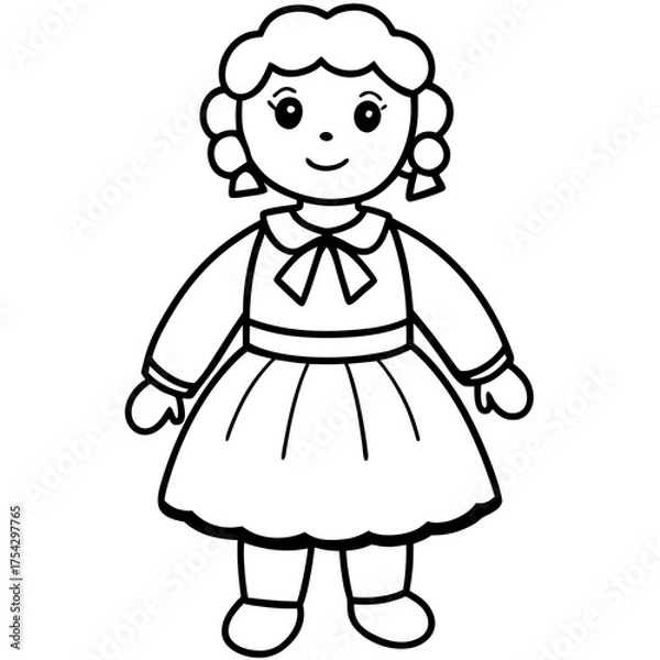 Fototapeta Sweet doll line drawing on white background