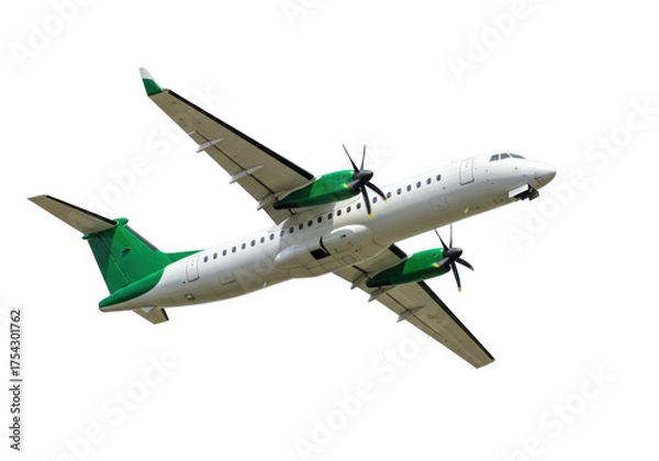 Obraz Isolated propeller plane in flight, front view showcasing its design and aerodynamics in air