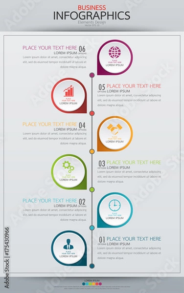 Obraz Infographic business vertical timeline process chart template. Vector modern banner used for presentation and workflow layout diagram, web design. Abstract elements of graph options.