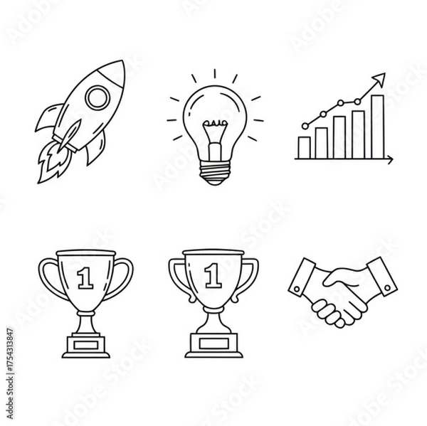 Obraz Startup Rocket Doodle Vector