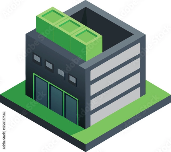 Obraz Isometric data center building modern industrial facility server farm cloud computing infrastructure technology architecture vector
