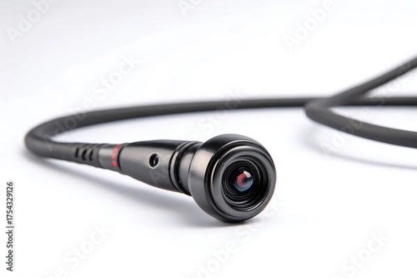 Fototapeta Sleek endoscope camera for medical or industrial uses, showcasing a modern design with a focus on precision imaging and compact size, perfect for detailed inspection applications