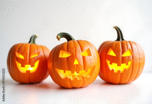Fototapeta Three Glowing Jack-o'-Lanterns