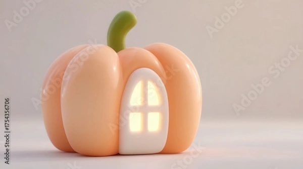 Fototapeta Whimsical Pumpkin House with Soft Light and Playful Design