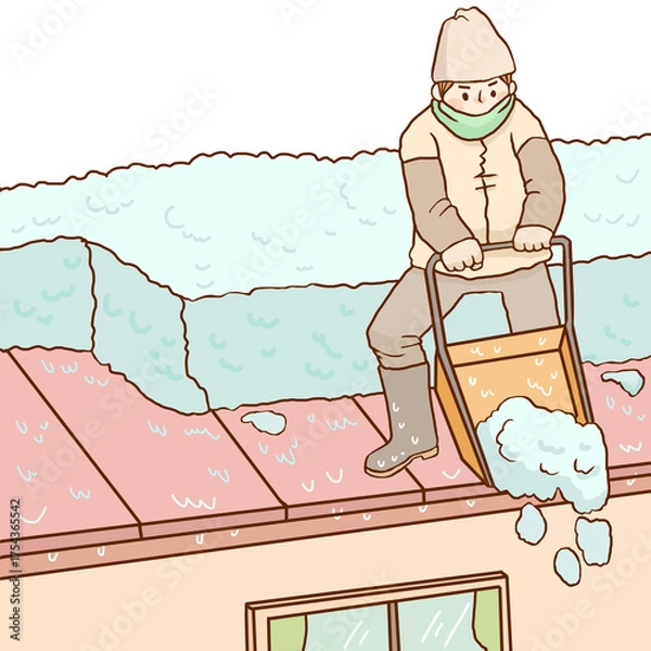 Fototapeta 屋根の雪下ろしをする人