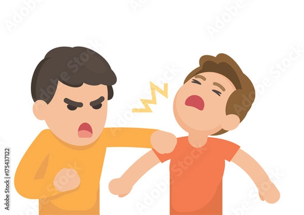 Fototapeta Two young men fighting angry and shouting at each other, Vector cartoon illustration.