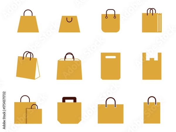 Obraz クラフト紙袋などのショッピングバッグのアイコンセット
