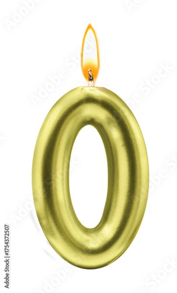 Obraz Metallic Golden Number Zero Candle with Flame