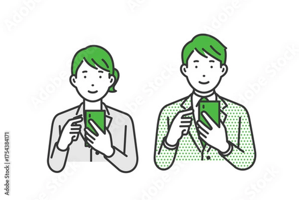 Obraz 携帯を見る,スーツ男女