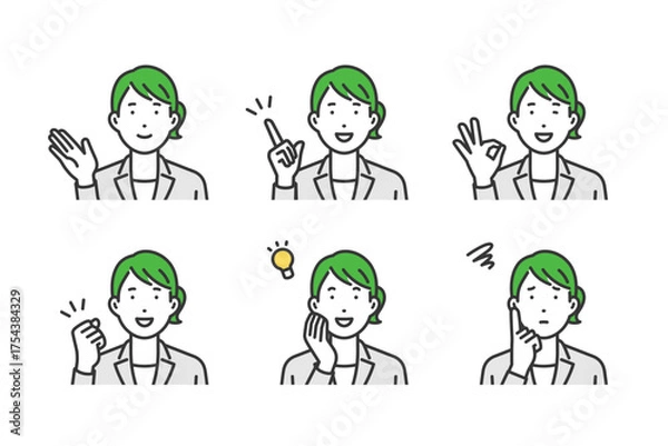 Obraz スーツ女性,ジェスチャーポーズセット