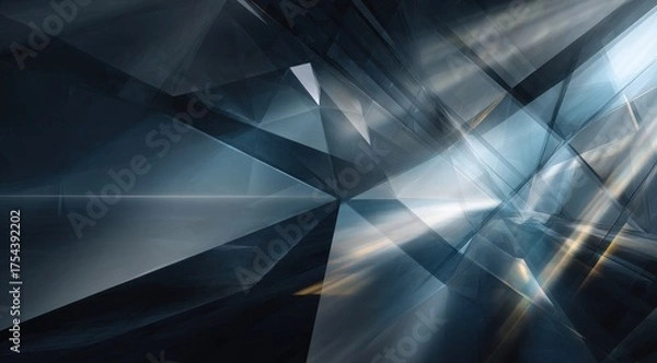 Fototapeta Dark abstract geometric background with intersecting planes and dramatic light.