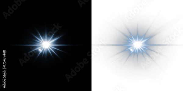 Fototapeta Bright starburst overlay on contrasting black and white backgrounds, creating a dynamic visual effect for creative projects and enhancing design elements with vibrant light