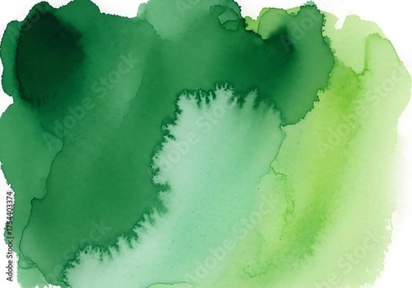 Fototapeta Green Watercolor Wash - Abstract Art with Fluid Ink Textures.