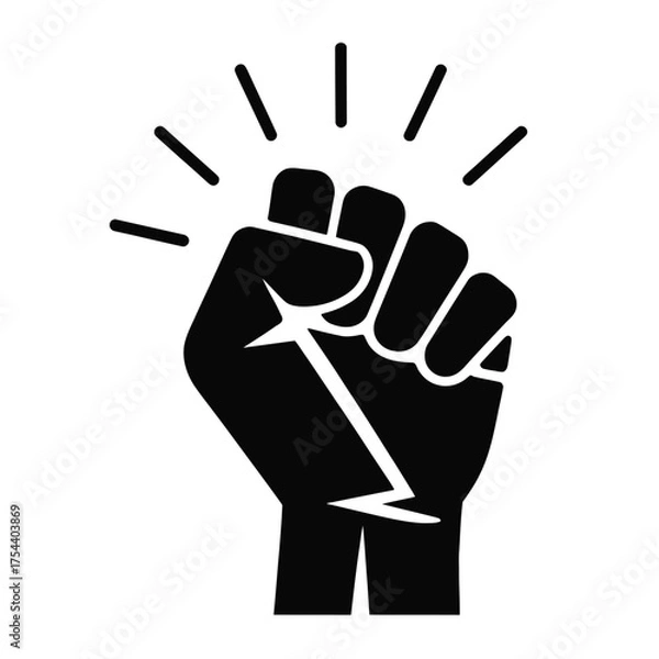 Fototapeta Raised black fist vector illustration scalable eps icon symbolic gesture of power unity resistance hope silhouette vector illustration white background