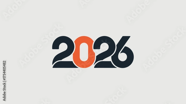 Fototapeta Clean vector logo design featuring the year 2026 in bold typography scalable eps graphic silhouette vector illustration white background