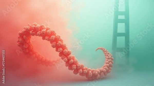 Fototapeta Futuristic Virus String with San Francisco Bridge in Misty Atmosphere