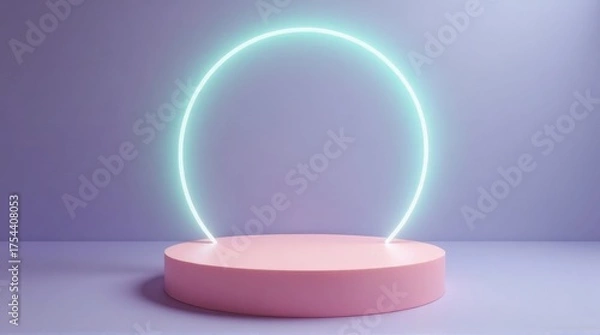 Fototapeta Neon Light Arc on Pink Platform Modern Minimalist Decor