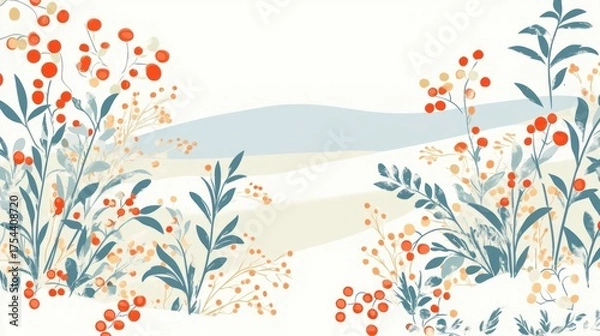 Fototapeta Christmas illustration botanical landscape.